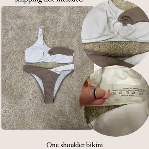 One Shoulder White and Brown Bikini